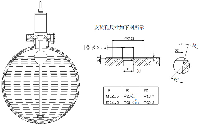 磁致伸縮式液位計螺紋安裝圖